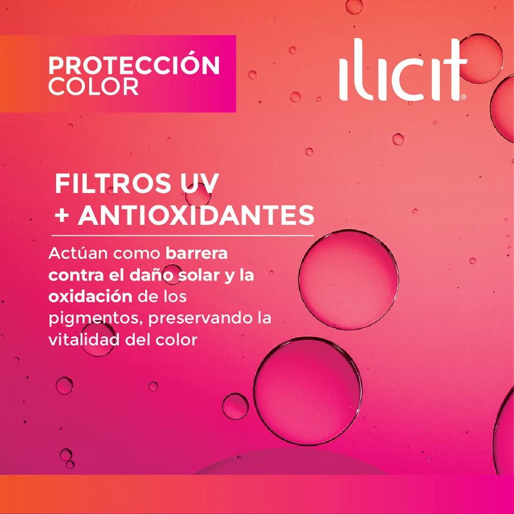 Protección Color. Filtros UV + antioxidantes. Actúan como barrera contra el daño solar y la oxidación de los pigmentos, preservando la vitalidad